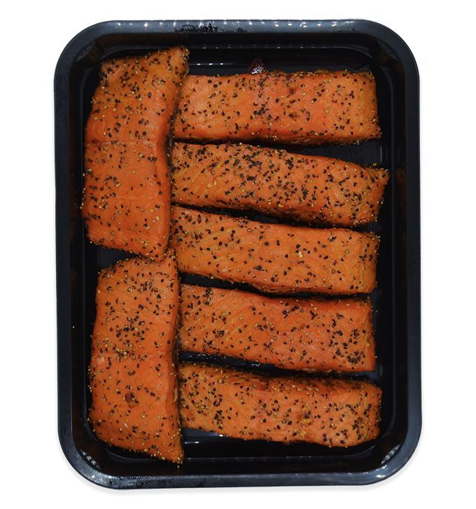 1 kilo heet gerookte zalmmoten peper