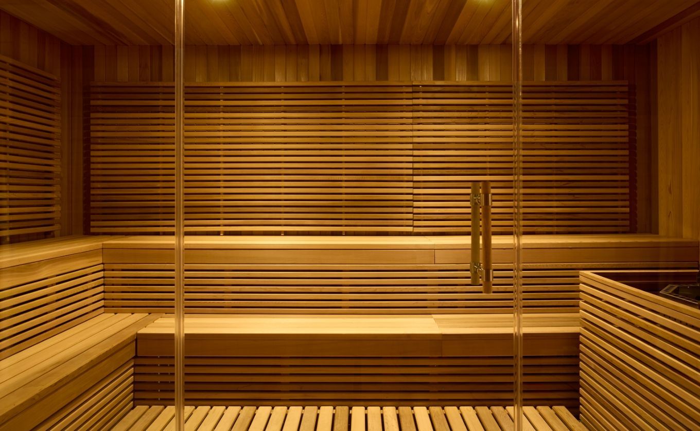 Luxurious Sauna with wood features