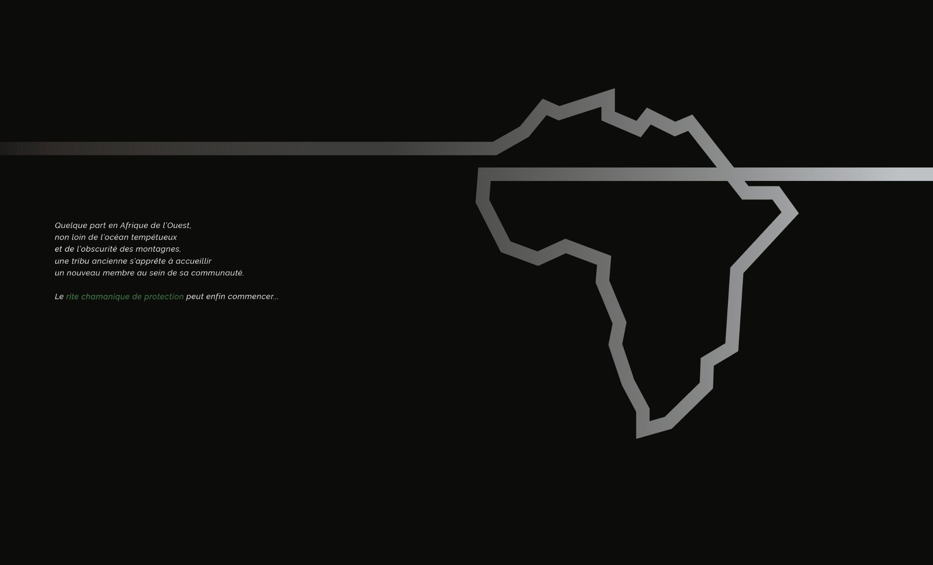 Fond noir avec un contour argenté de l'Afrique et une ligne horizontale.