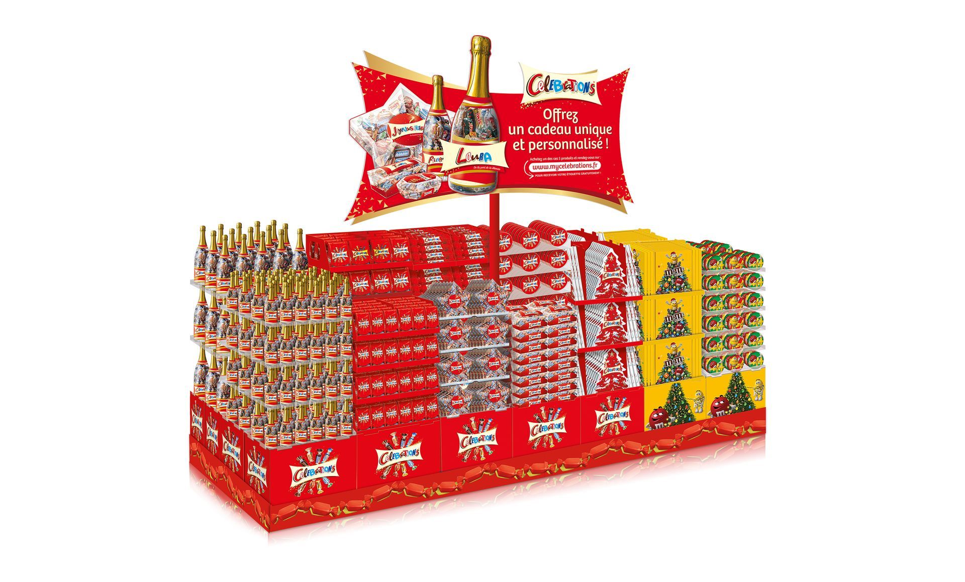 Celebrations - OP MyCelebrations personnalisation bouteilles Noël PLV Hypermarché