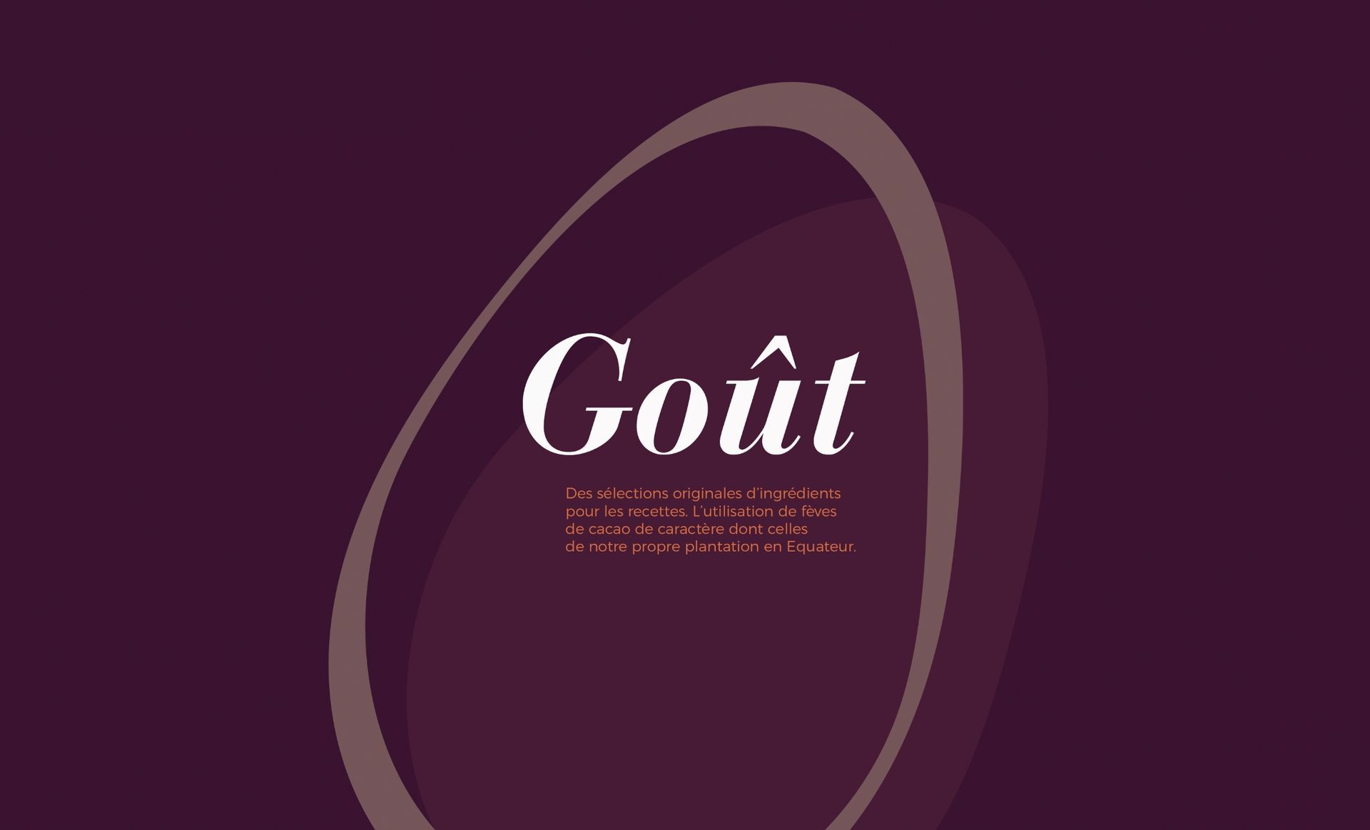 « Goût » en lettres blanches ; motif abstrait brun sur fond violet foncé.