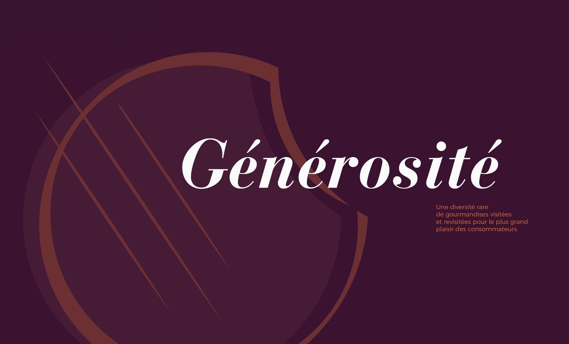 « Générosité » en lettres blanches sur fond bordeaux avec une forme arquée et des lignes brunes.
