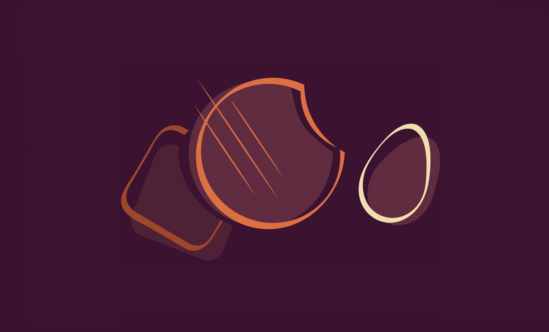 formes de chocolat : un carré brun et des formes courbes sur un fond violet foncé.