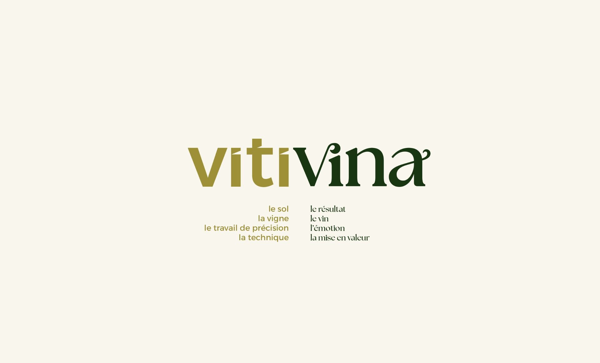 Logo de Vitivina en vert olive et or sur fond crème.