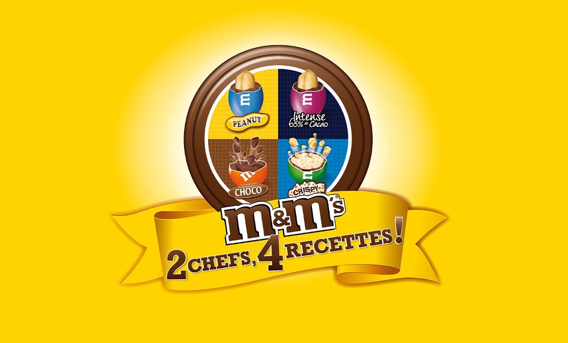 Logo M&M's avec 2 chefs et 4 recettes. 