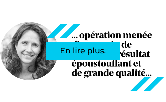 Femme souriante avec un texte annonçant une opération réussie. Bouton « En lire plus ».