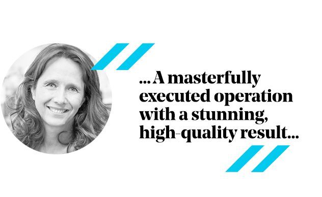 Woman smiling, quote: