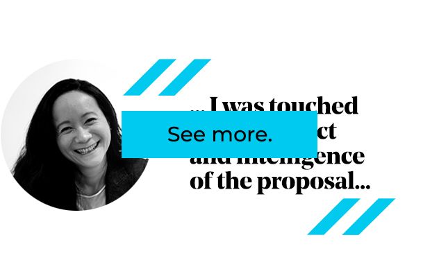 Woman smiling, quote bubble with text 