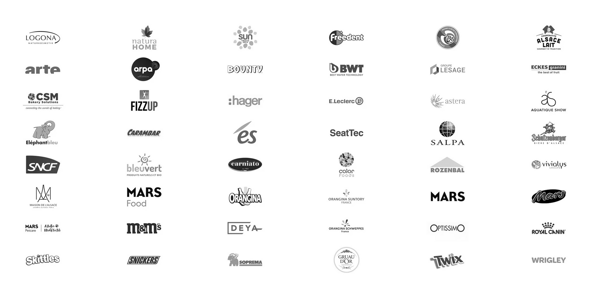 Logos de différentes marques, principalement en noir et blanc.