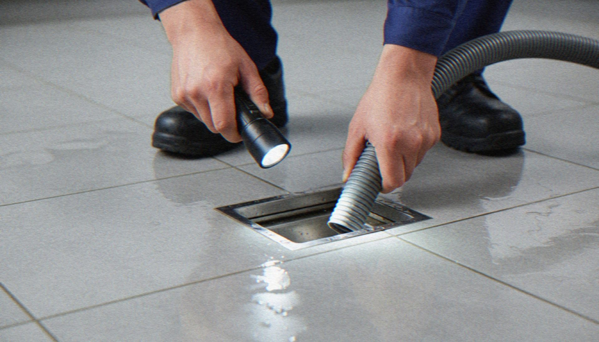 A person is cleaning a water filter next to a water tank.
