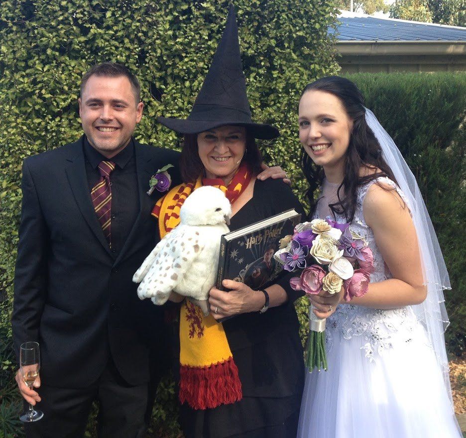 bride and groom with Cheryl Warry Wedding Celebrant