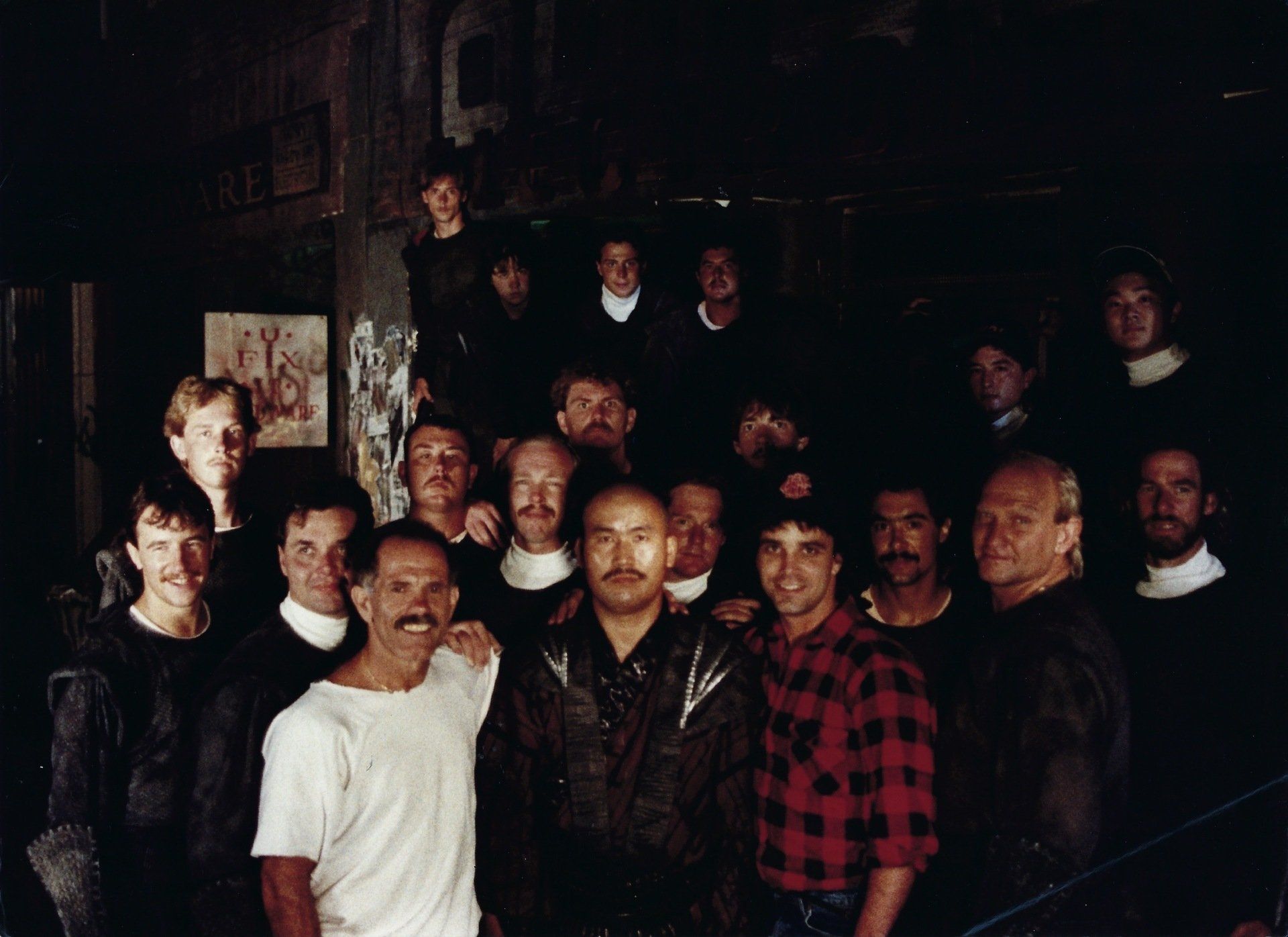 Pat Johnson and Kenn Scott pose with the Foot Clan on the set of TMNT. Read about what Kenn Scott learned from working with martial arts legend Pat Johnson in his newest book Teenage Ninja to Mutant Turtle.