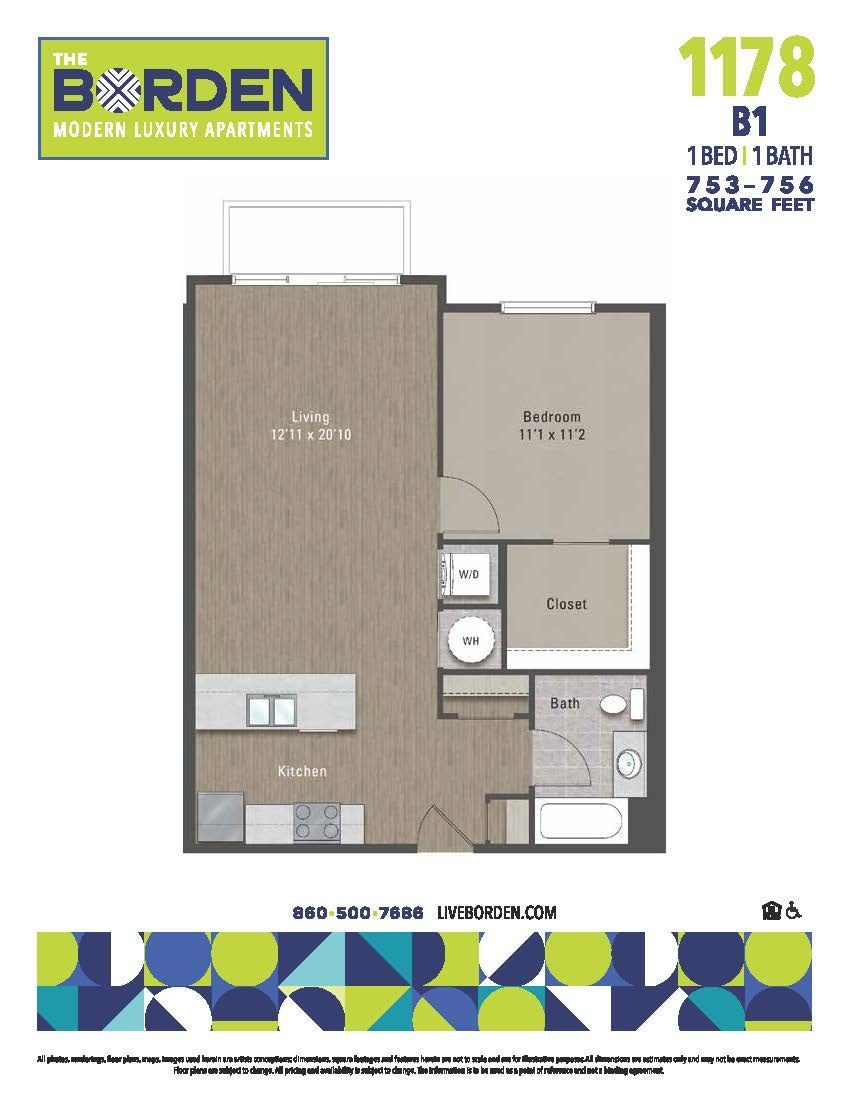 A floor plan for a apartment called the borden