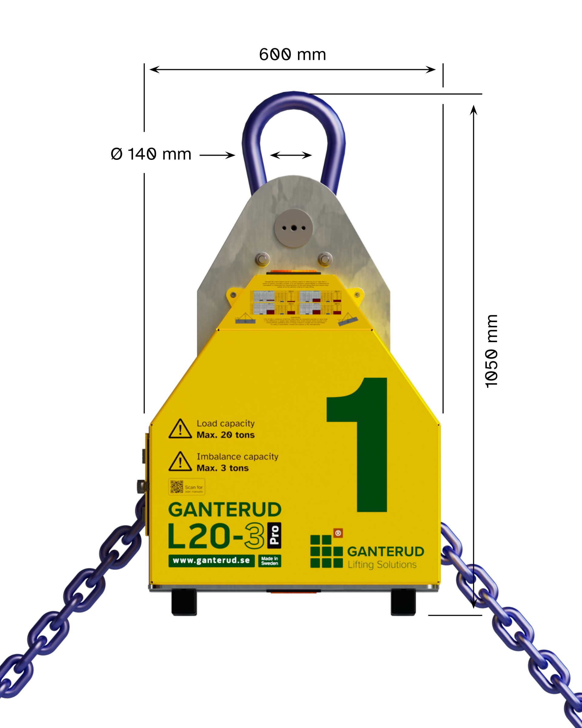 Ganterud L20-3 Pro Lifting yoke measurements