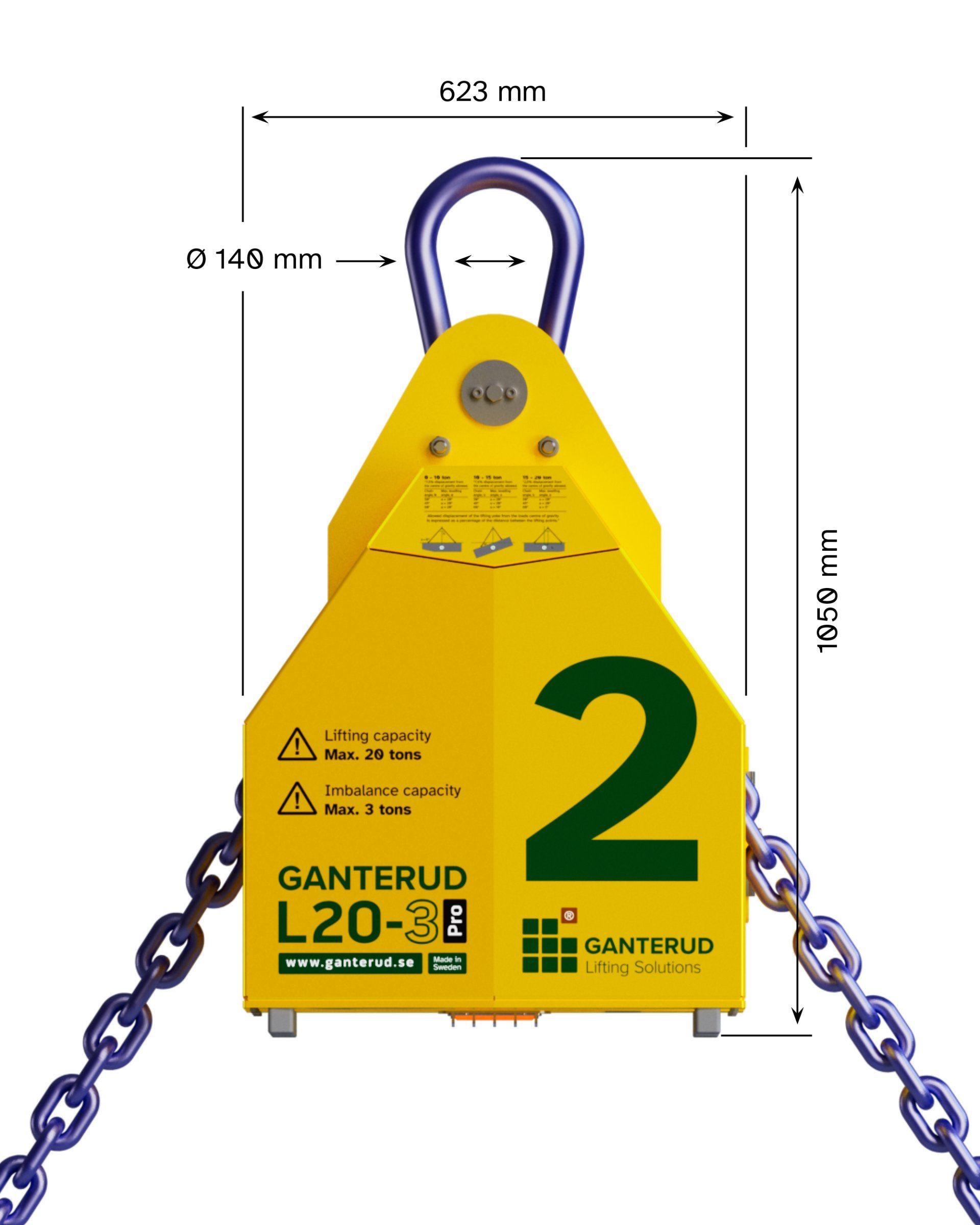 Ganterud L20-3 Pro Lifting yoke measurements