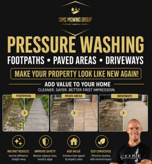 Professional pressure washing service cleaning driveways, paths and paved outdoor areas in Christchurch