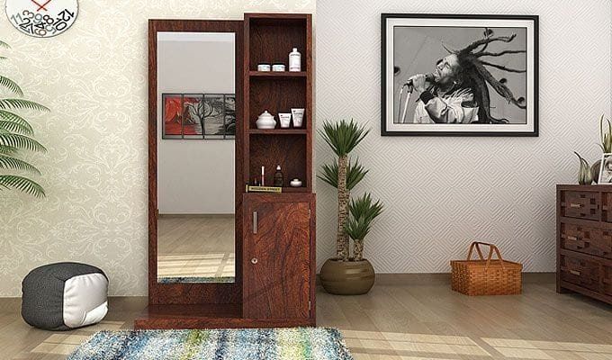 Long mirror dressing table with storage shelf