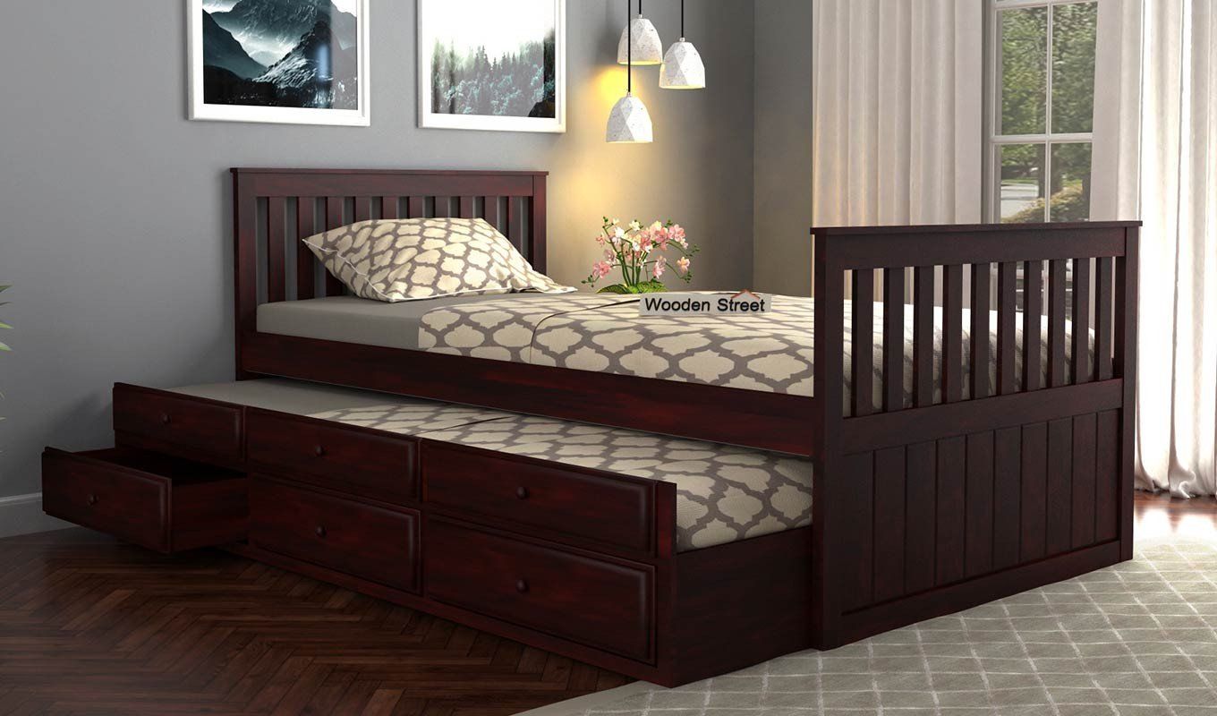 solid wood trundle bed with storage drawers