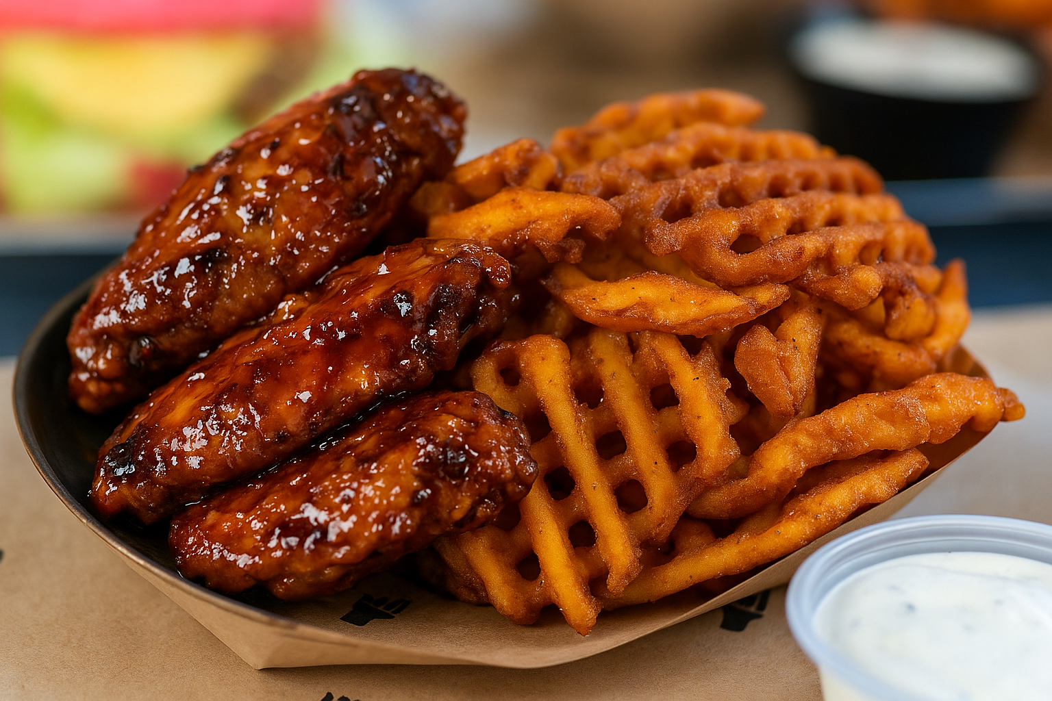 Flavored Chicken Wings With Fries