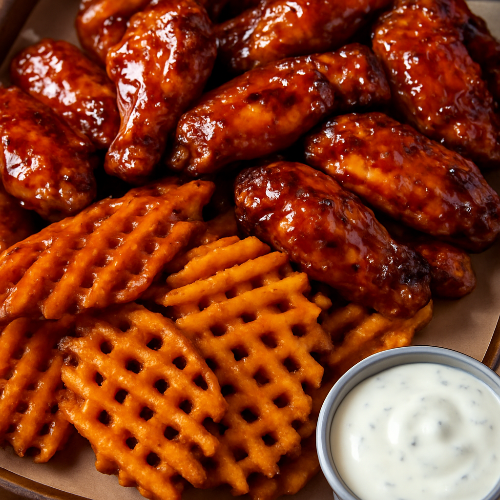 Flavored Chicken Wings With Fries