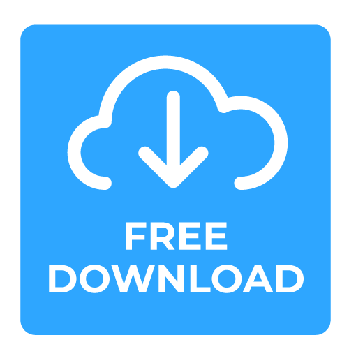 A blue square button with a white cloud icon containing a downward-pointing arrow, labeled 