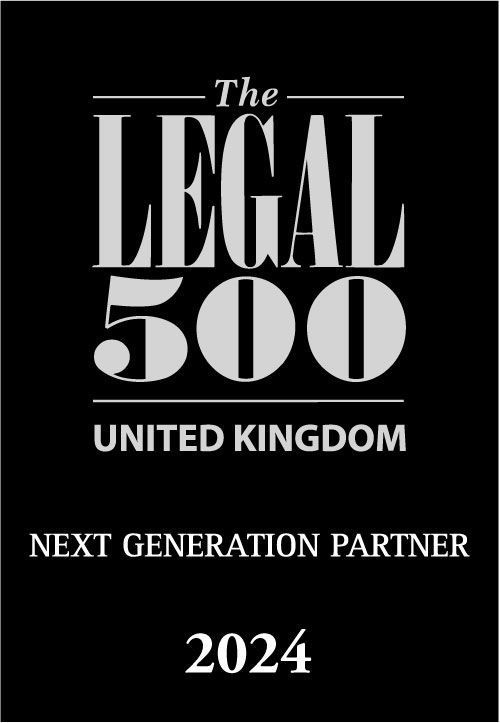The Legal 500 United Kingdom 2024 Next Generation Partner award logo, featuring white text on a black background.