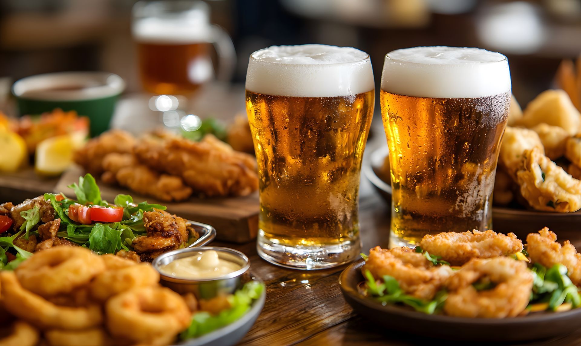 Food and beer from a bar and grill Food and beer from a bar and grill