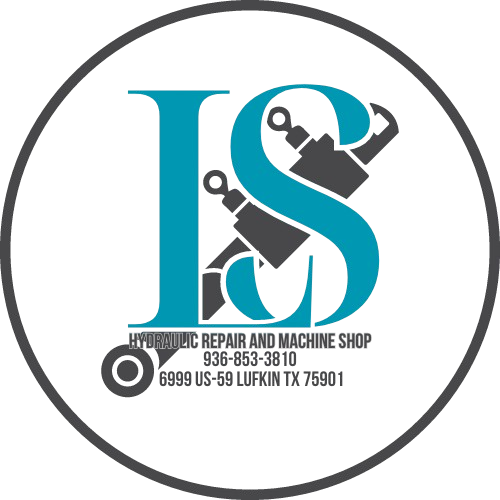 Logo for IS Hydraulic Repair and Machine Shop in Lufkin, TX. Teal 
