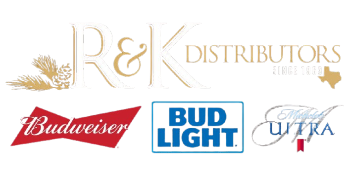 Logo of R&K Distributors with Budweiser, Bud Light, and Michelob Ultra logos.