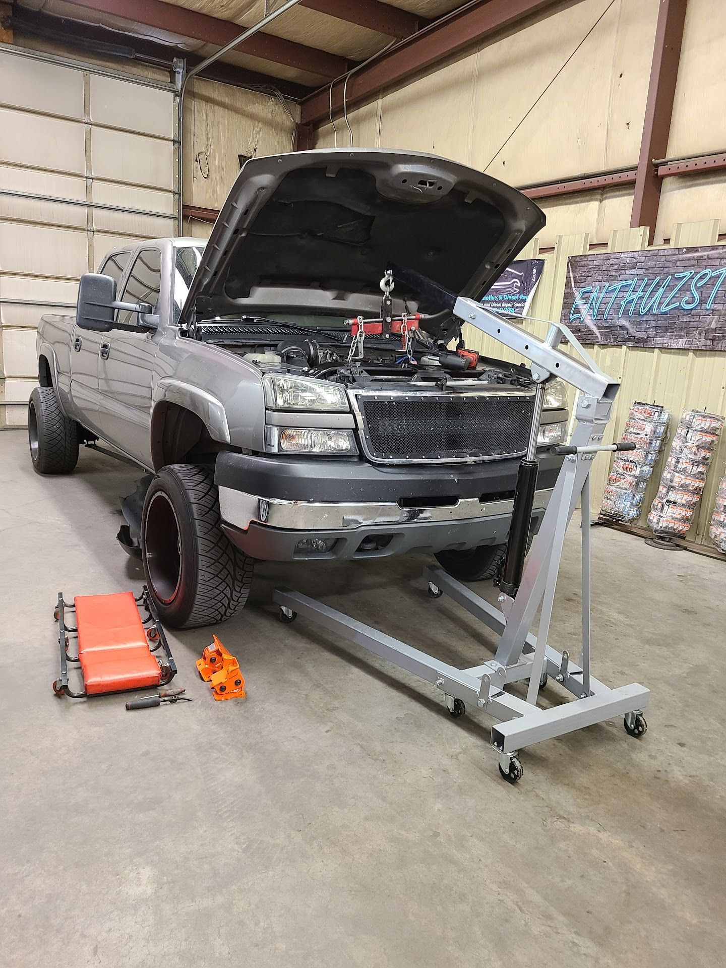 A Truck’s Engine Is Being Repaired With the Hood Up | Jake's Automotive and Diesel Repair