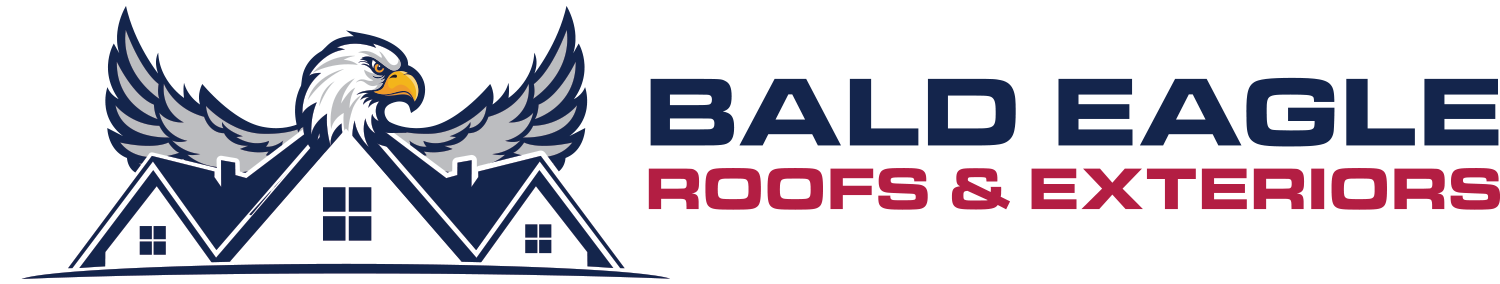 Logo of Bald Eagle Roofs & Exteriors. Features a bald eagle over house silhouette, text.