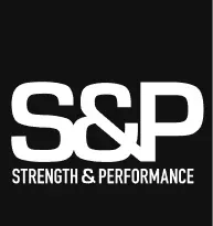 S&P Strength & Performance logo in white on a black background