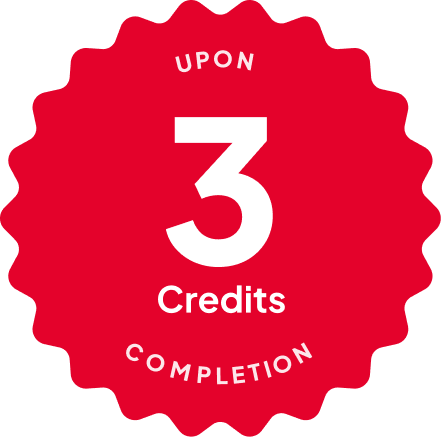 Blue badge with text: