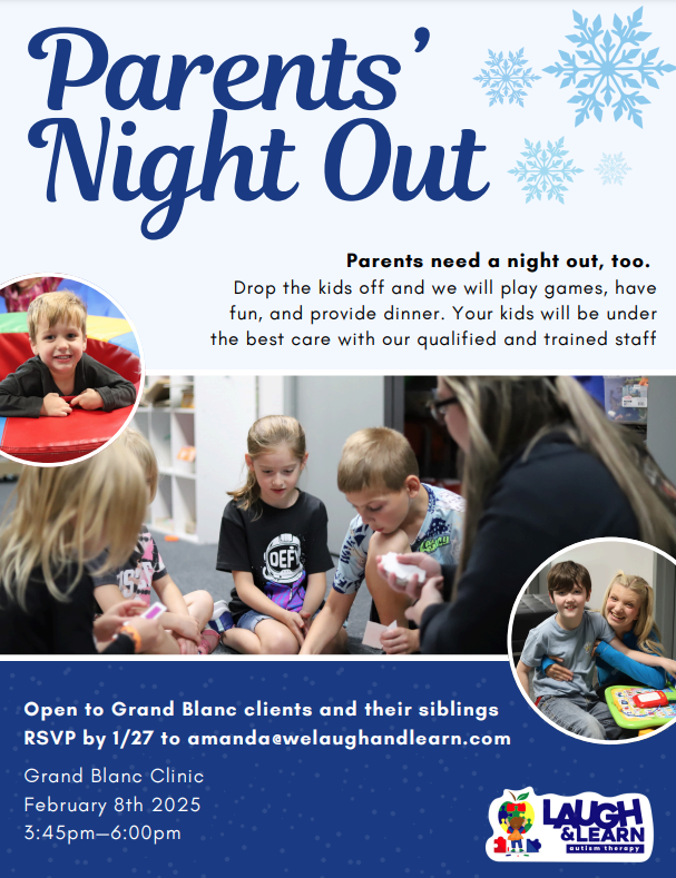 A poster for parents night out shows a woman talking to a group of children