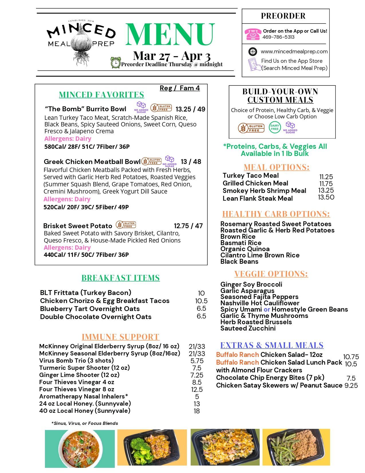 A menu for a restaurant called minced