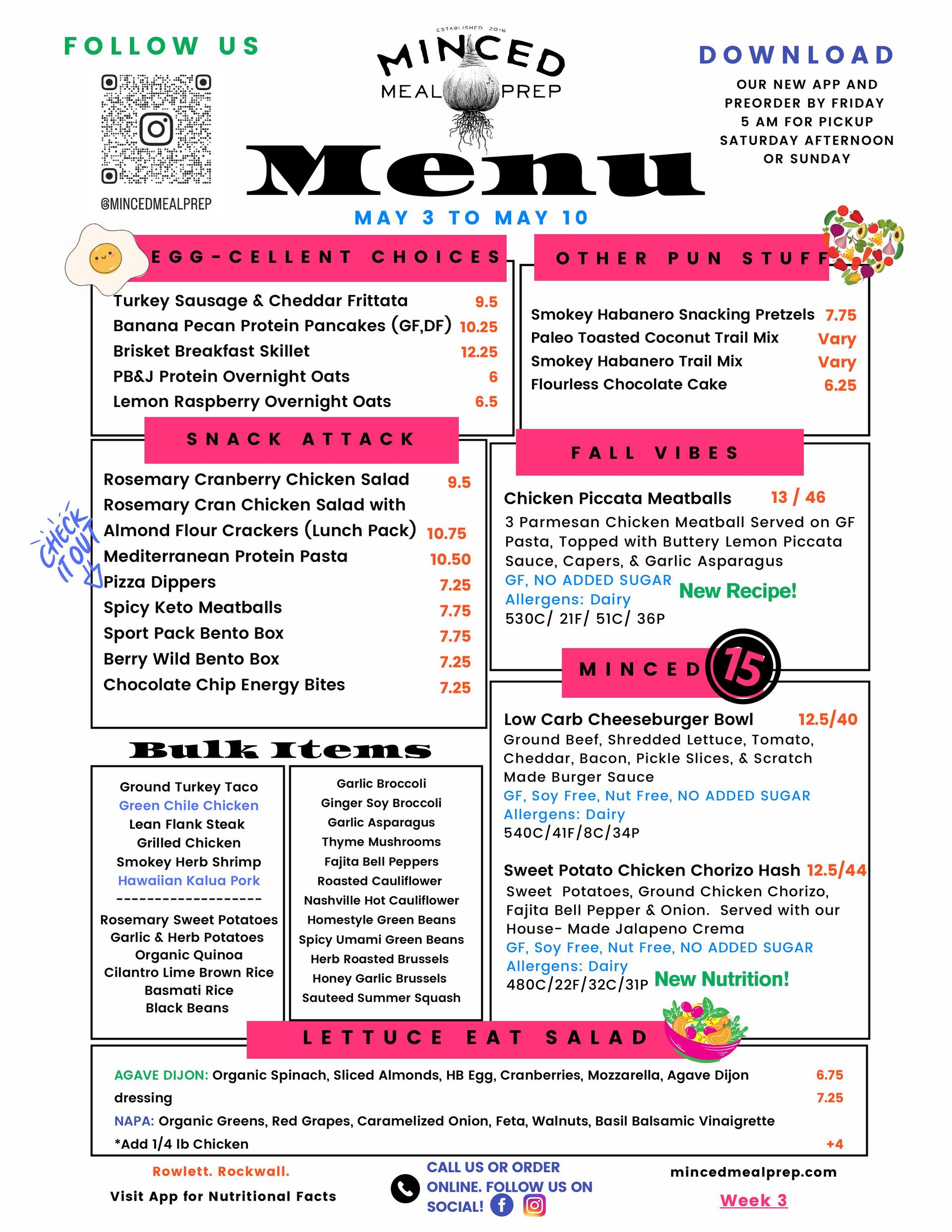 A menu for a restaurant called minced