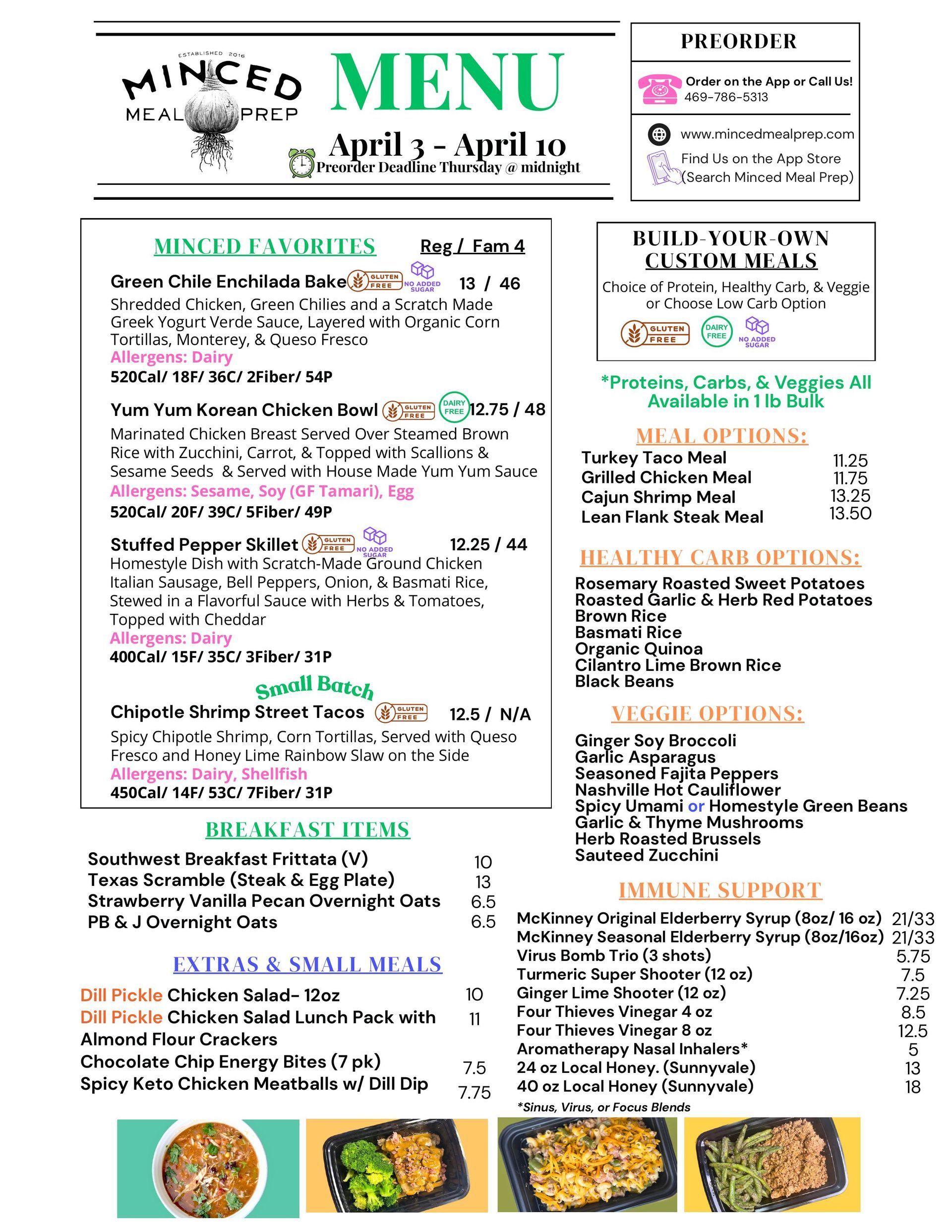 A menu for a restaurant called minced