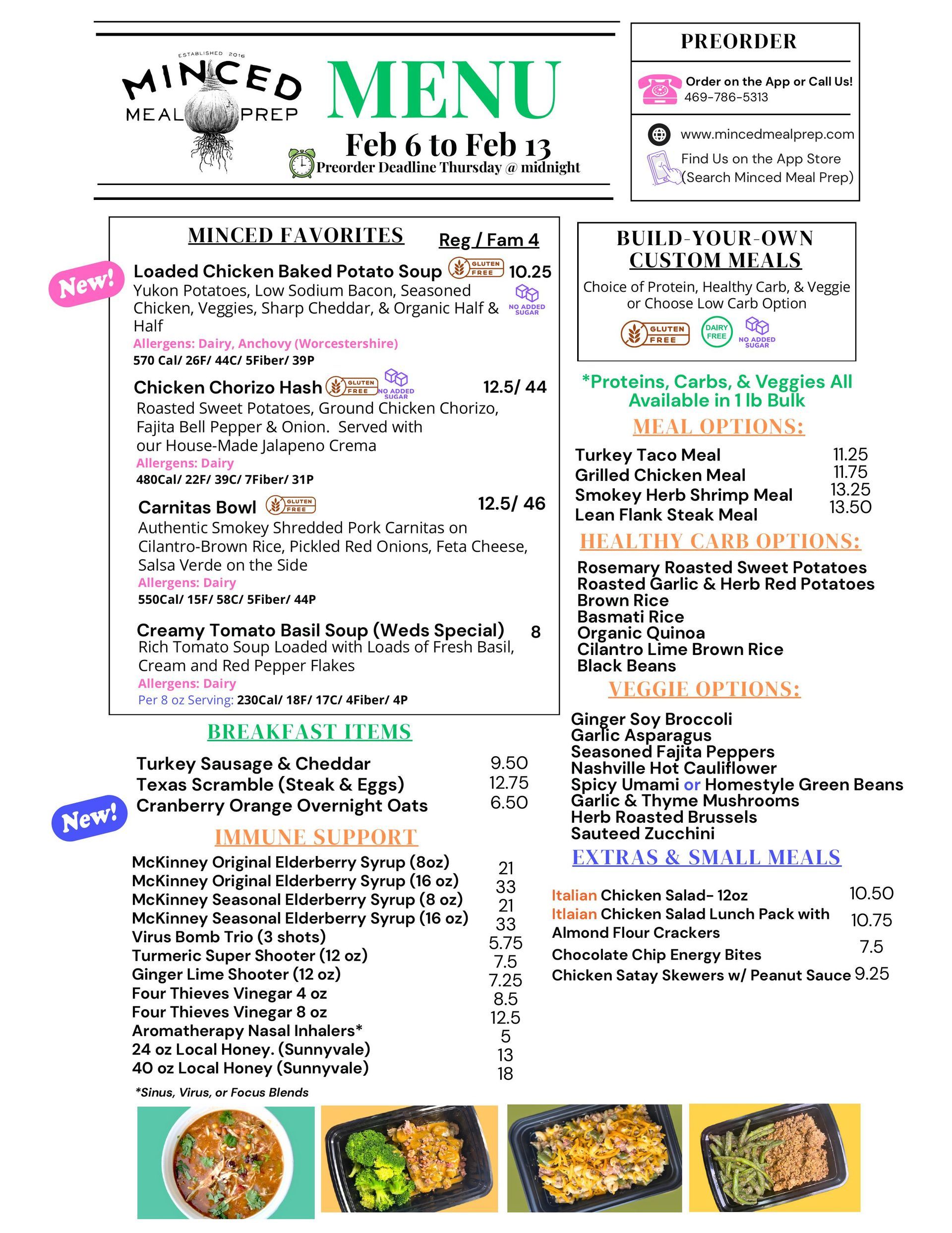 A menu for a restaurant called minced