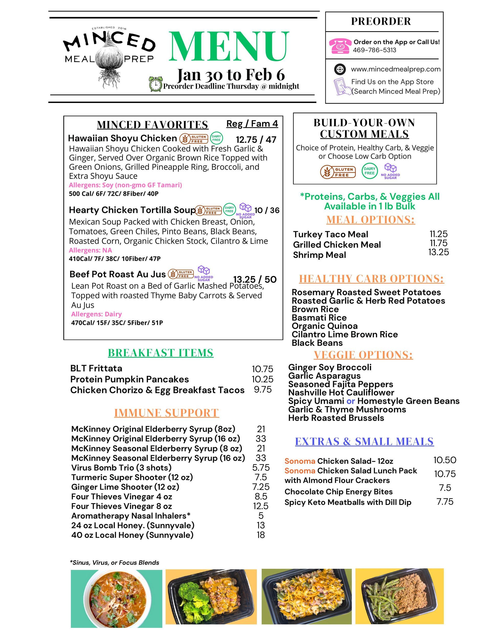 A menu for a restaurant called minced