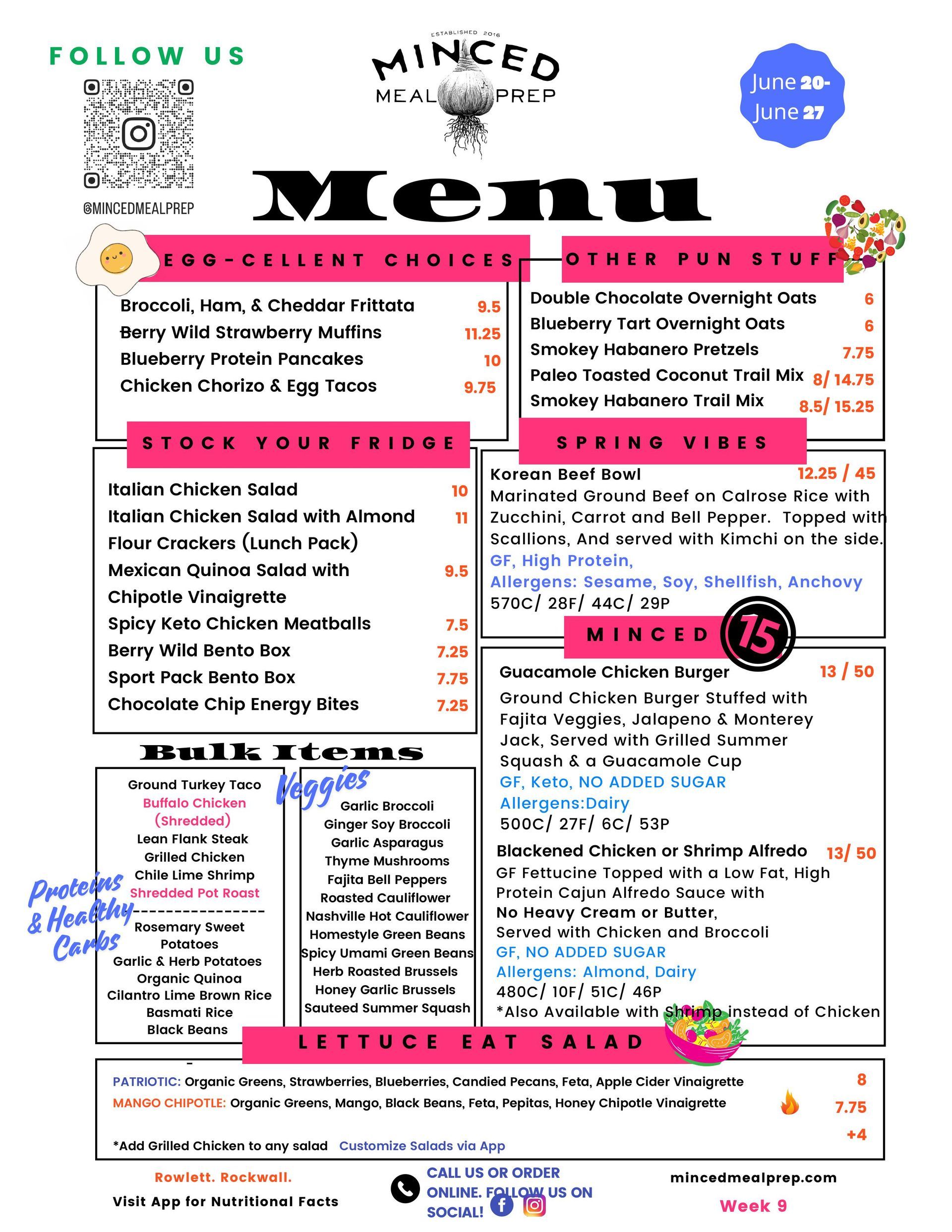 A menu for a restaurant called minced