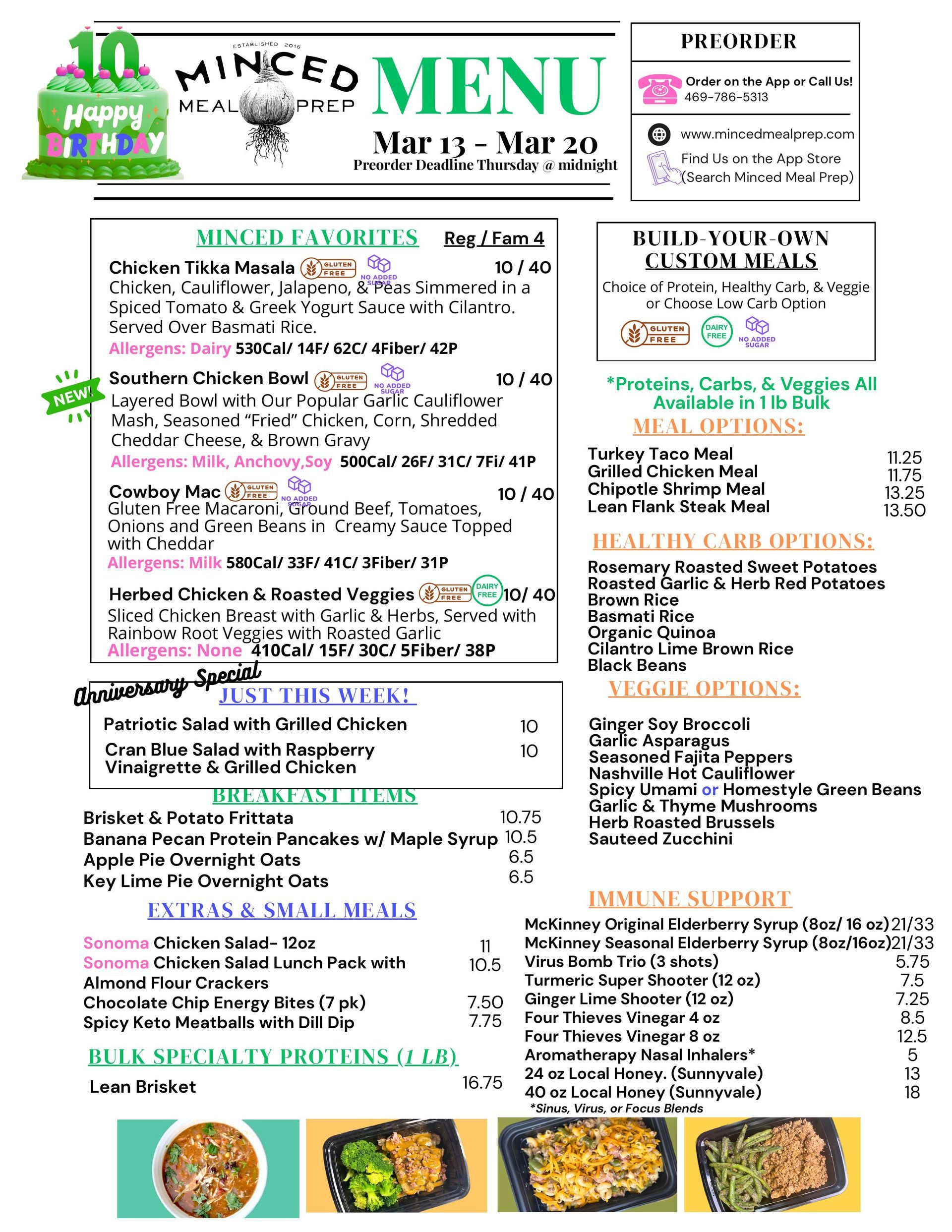 A menu for a restaurant called minced