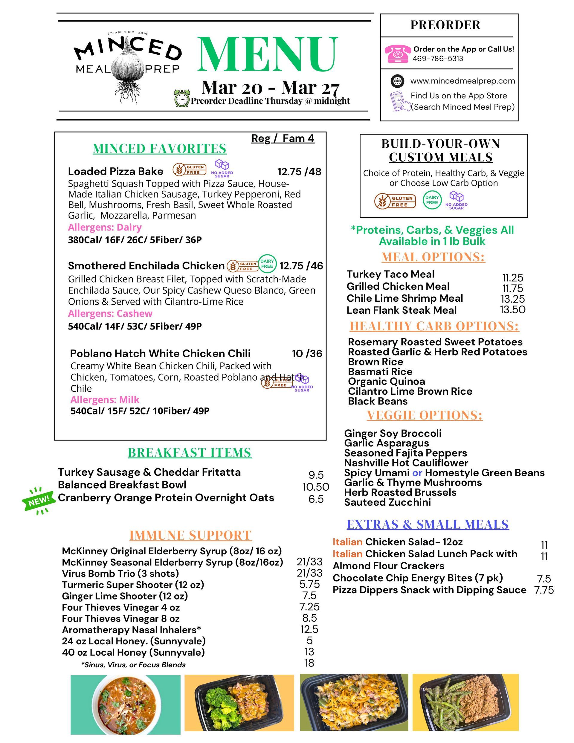 A menu for a restaurant called minced