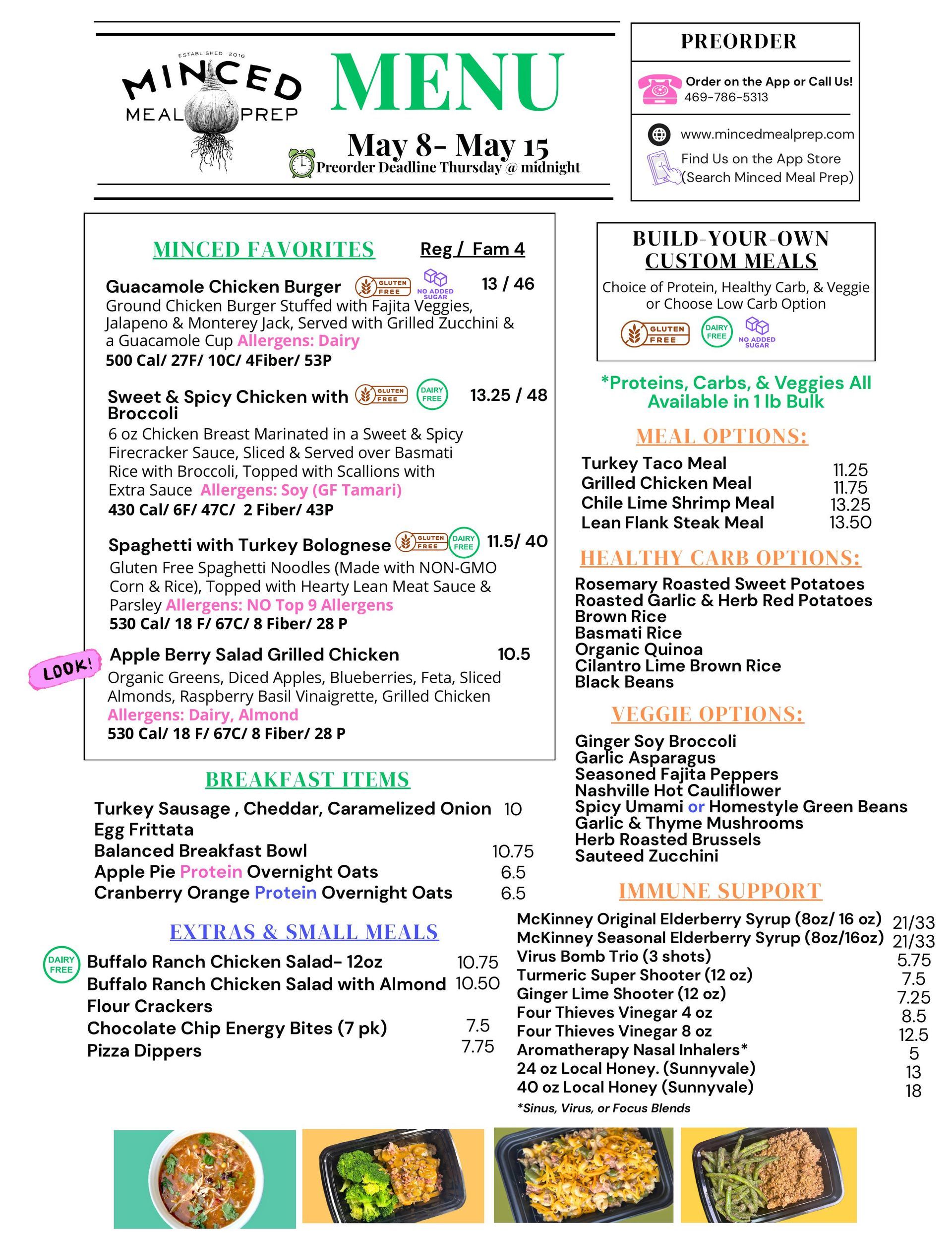 A menu for a restaurant called minced