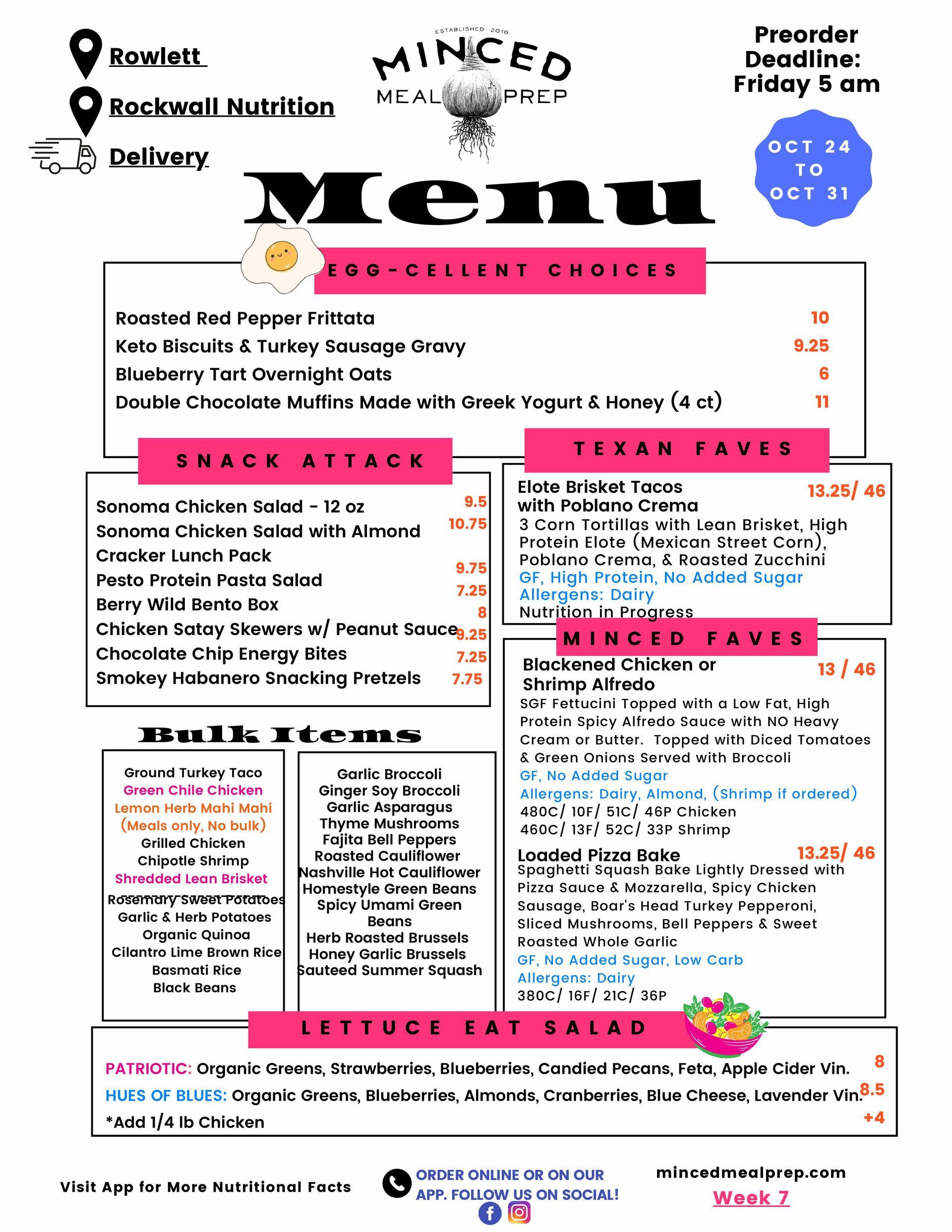 A menu for a restaurant called minced