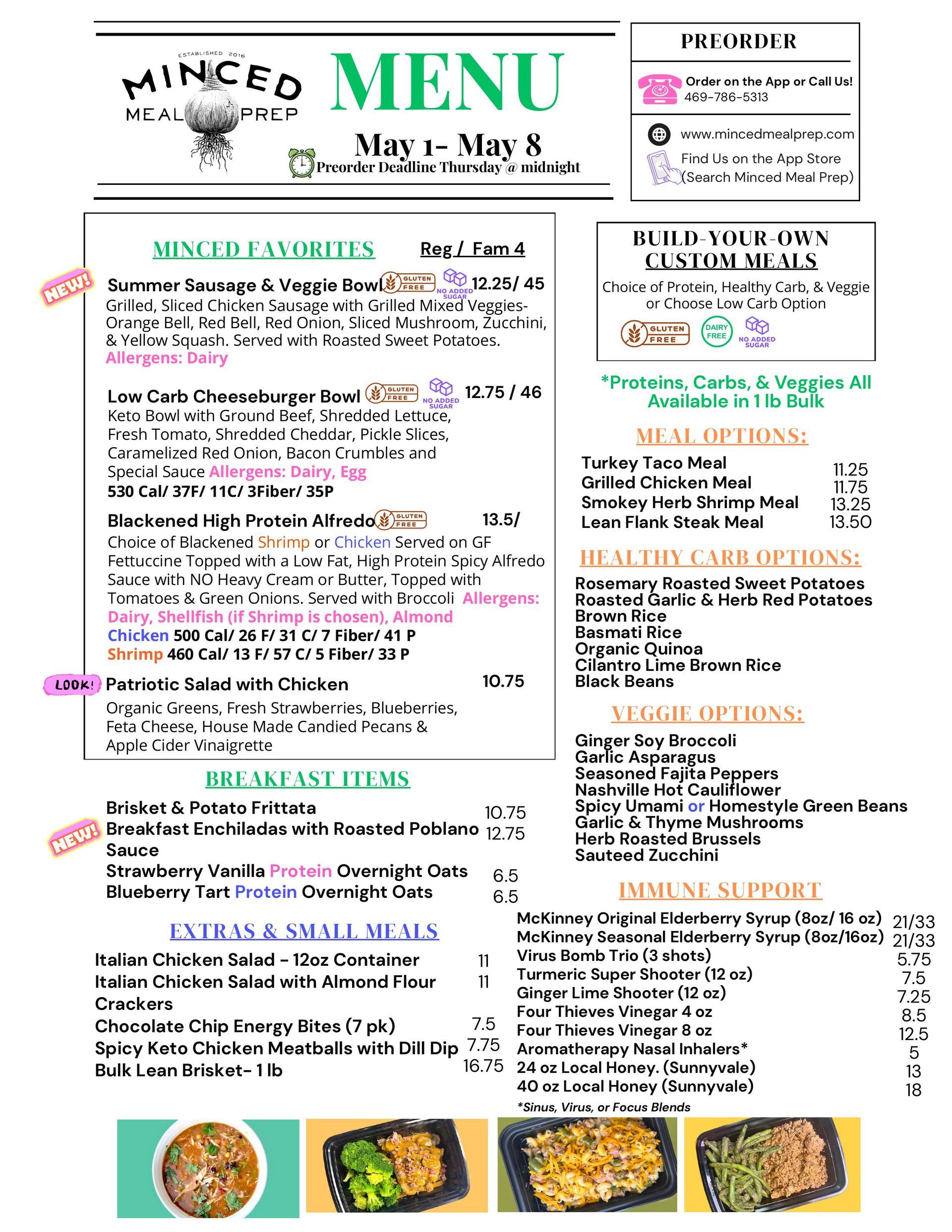 A menu for a restaurant called minced