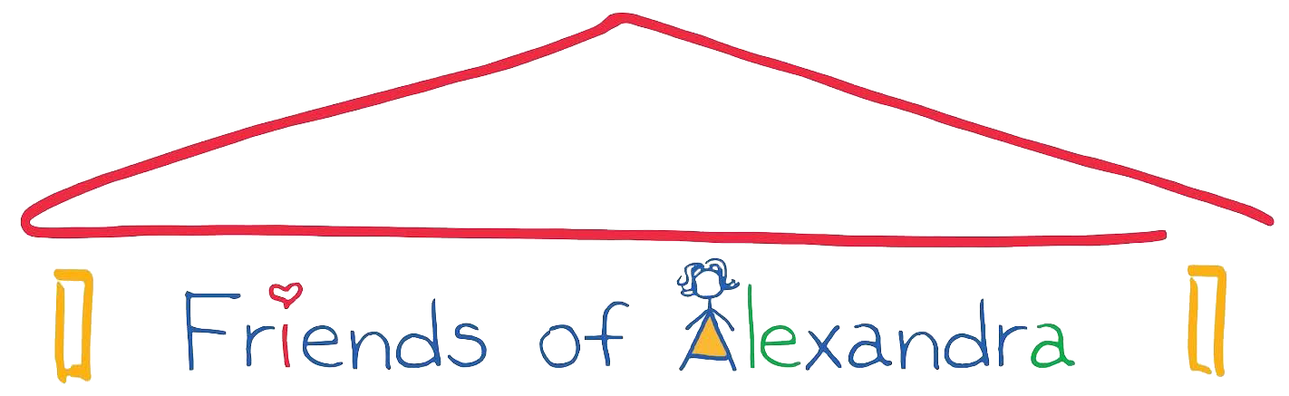 A drawing of a house with the words friends of alexandra on it