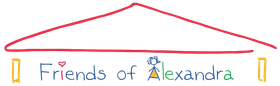 A drawing of a house with the words friends of alexandra on it
