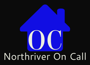 A blue house silhouette containing white letters "OC" above the white text "Northriver On Call" on a black background.