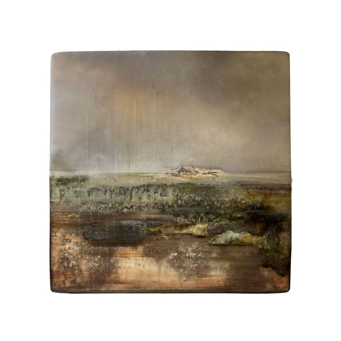 Kunstwerk met de titel vurige akker (Hedendaagse kunst/ abstract expressionisme/ gemengde technieken kunstwerk/ moderne Nederlandse kunst/ natuur geïnspireerde kunst)