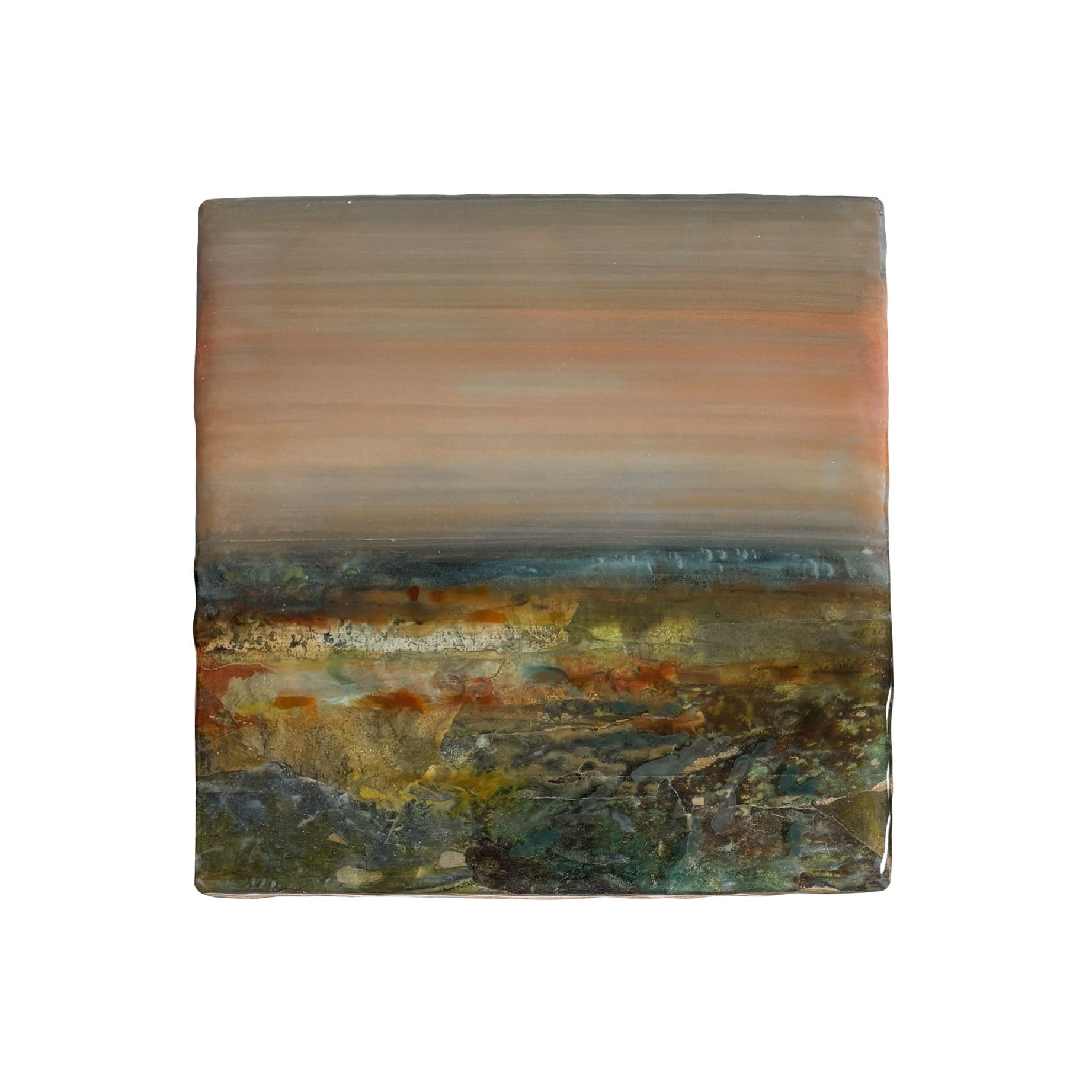 Kunstwerk met de titel vurige akker (Hedendaagse kunst/ abstract expressionisme/ gemengde technieken kunstwerk/ moderne Nederlandse kunst/ natuur geïnspireerde kunst)